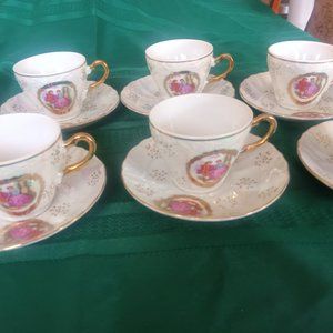 JAPANIS 6 SMALL AND DELICATE COFFEE CUPS WITH SOUCERS